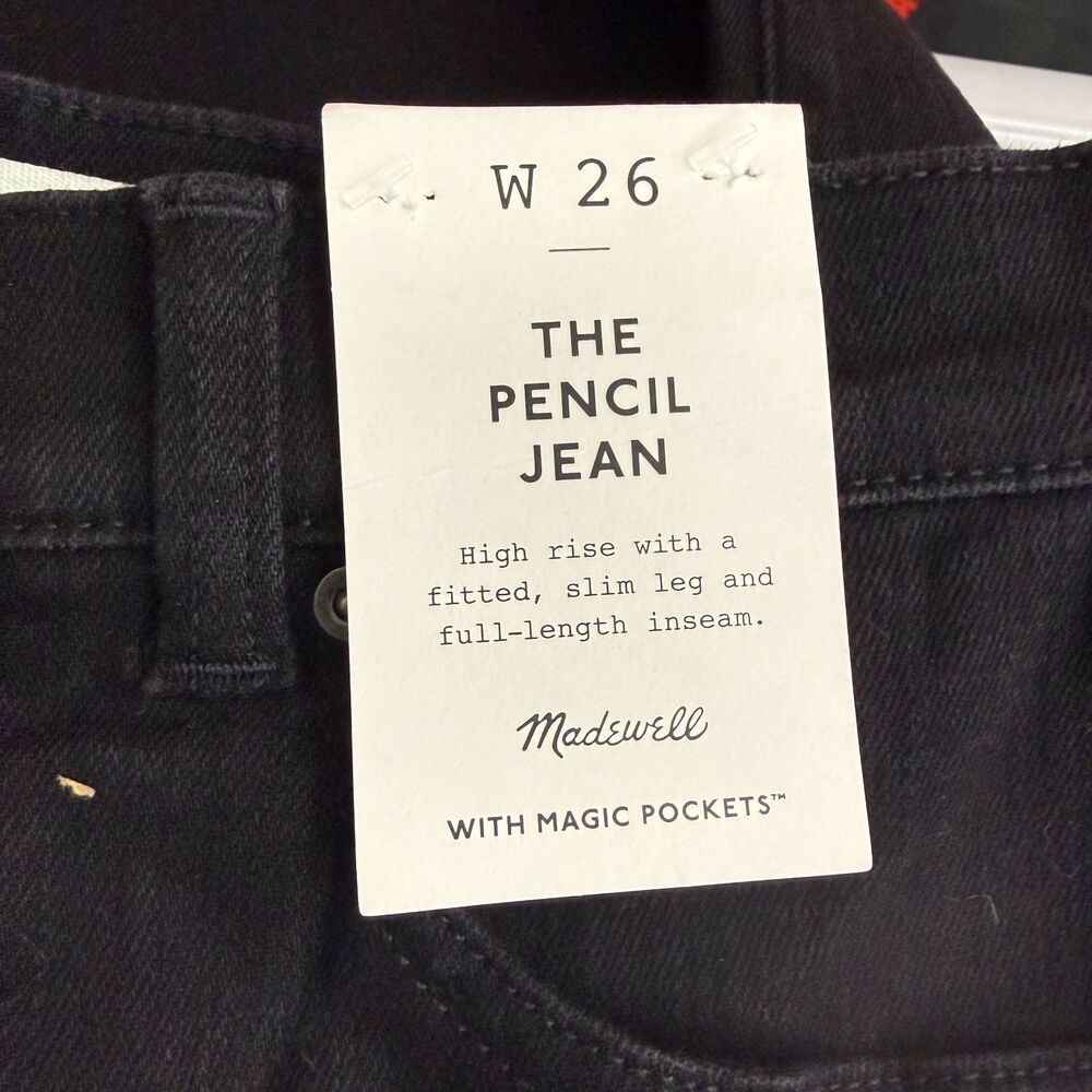 MADEWELL The Pencil Jean 26 Black Frost Slim Straight Super Stretch NWT B83 - Picture 4 of 6